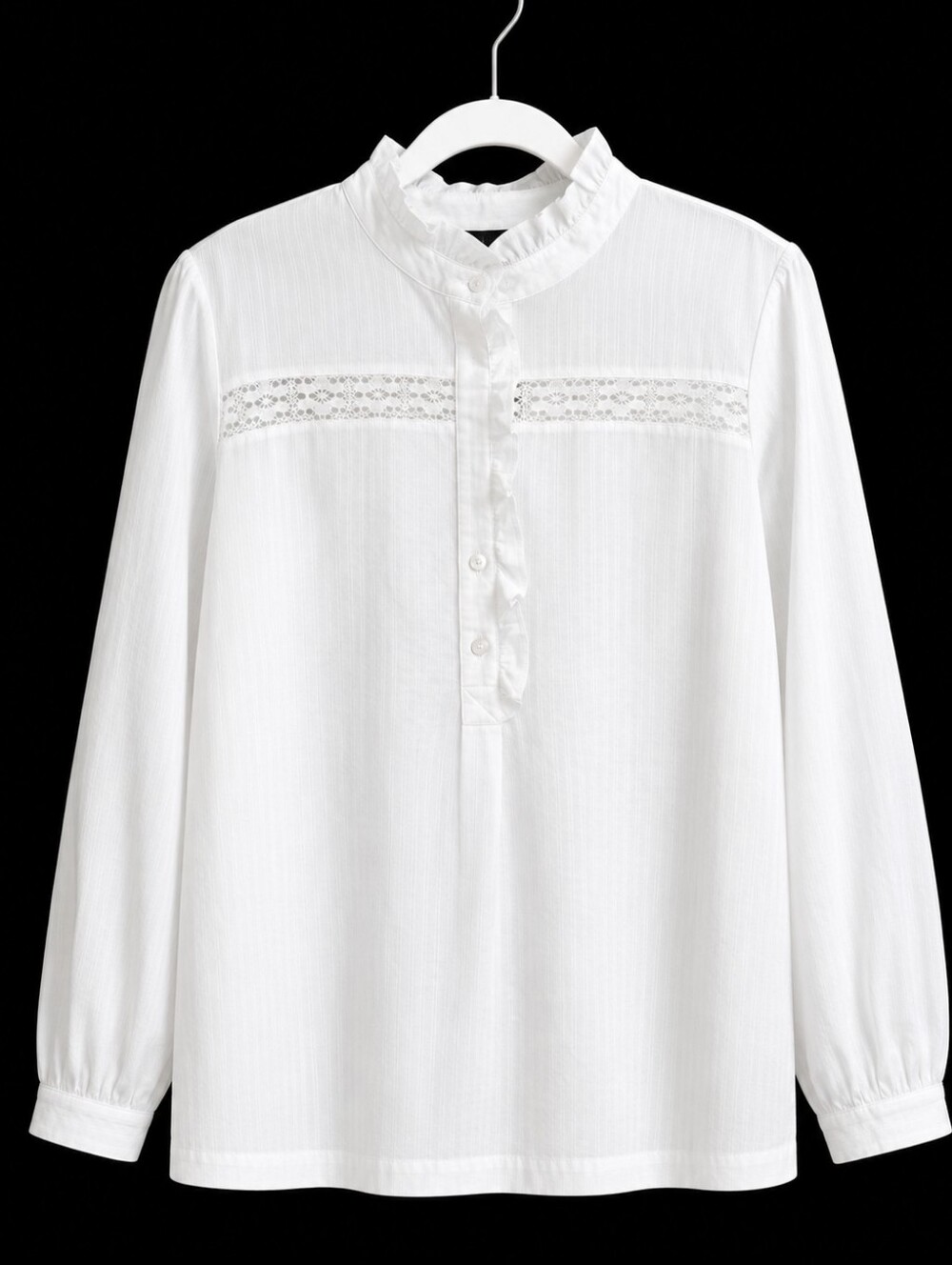 NWT Lane Bryant White Ruffle Collar Lace-Trim Popover 14/16